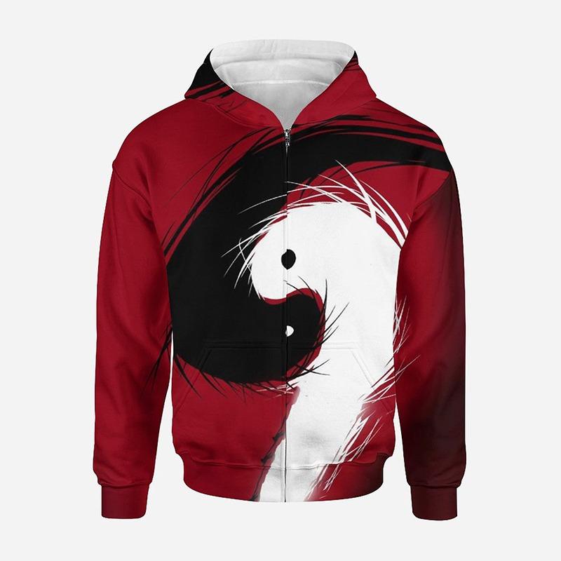 3D Baskılı Yin Yang Sekiz Trigram Sokak Giyimi Fermuarlı Kapüşonlu Sweatshirt Erkek Kadın Çocuk Günlük Fermuarlı Sweatshirt Çocuk Moda Giyim