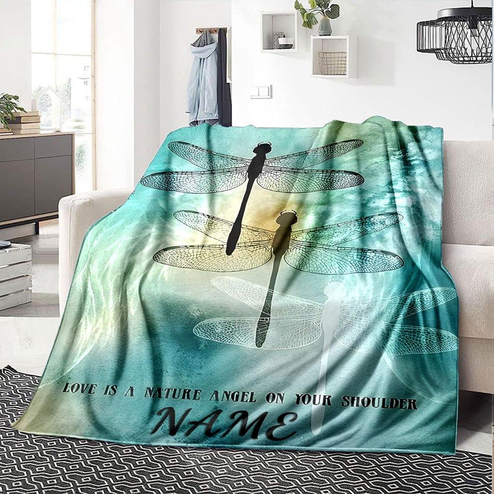 Dragonfly Nature Angel Home Customize Your Name Blankets Soft Cozy Lightweight Allseason Multiuse Blanket For Picnic Sofa Office Bed Living Room
