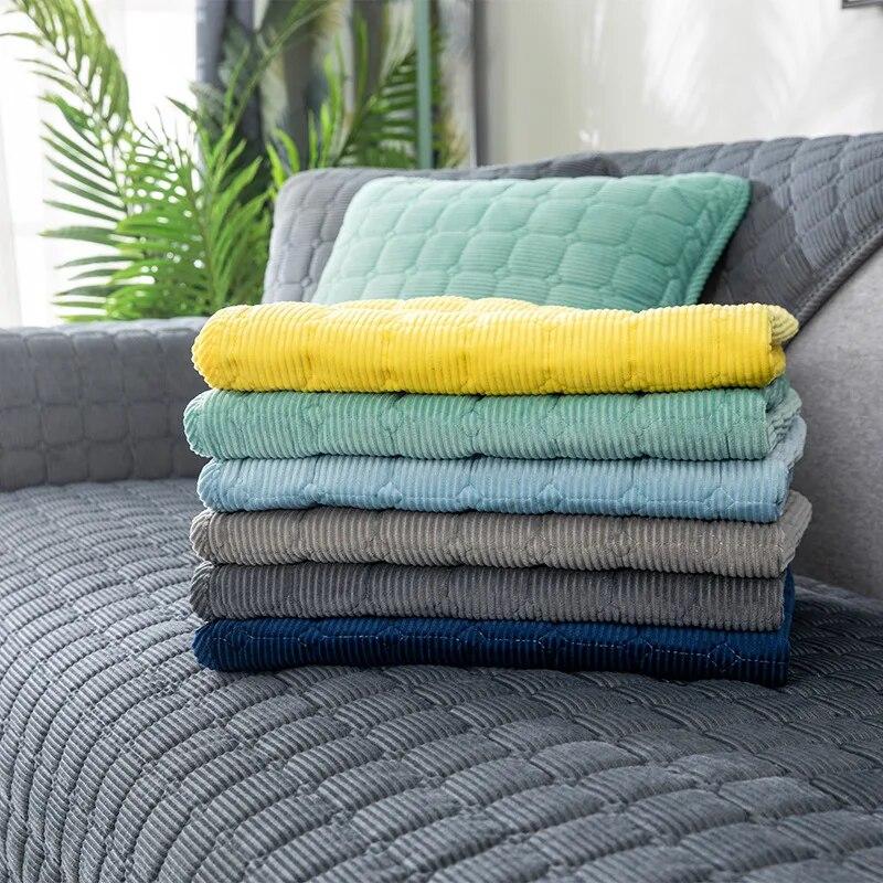 Thickened Corduroy Sofa Cushion Four Seasons General Pure Colour Plush Non-Slip Living Room Sofa Cover Warm Breathable Sofa Back