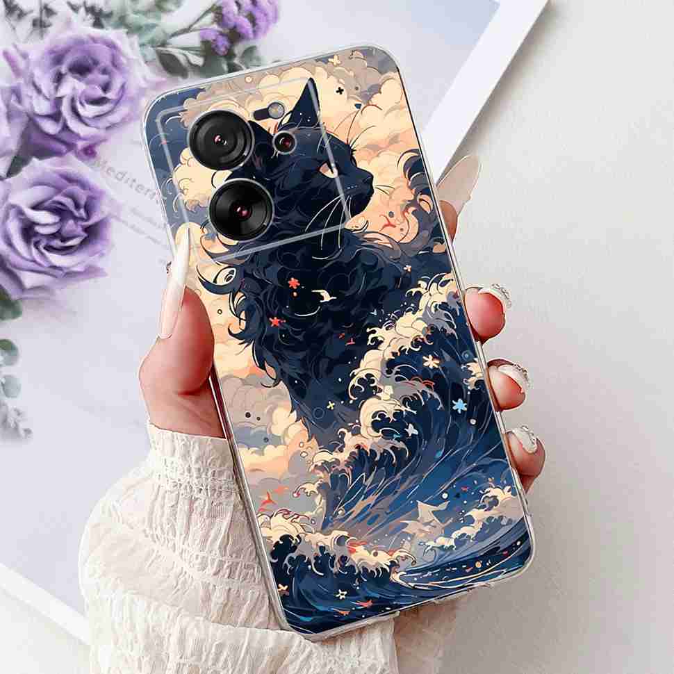 For Xiaomi Mi 13T 5G 6.67" Case Cartoon Bear Soft Silicone TPU Cover For Xiaomi Mi13T 5G 2306EPN60G 6.67" Colorful Flowers Shell