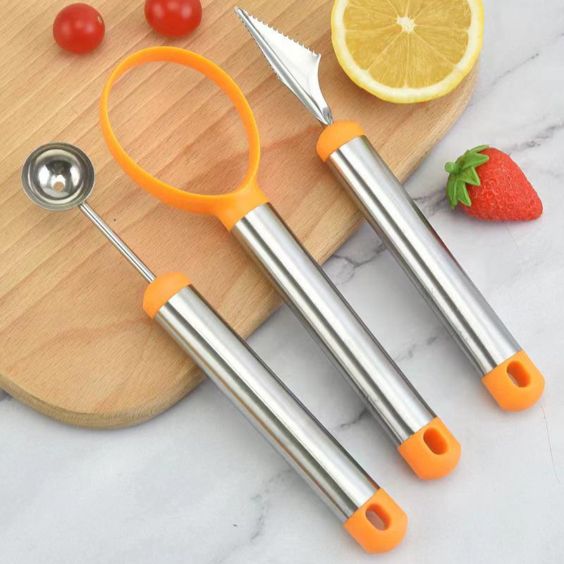 Stainless Steel Fruit Carving Tool Set: Watermelon & Cantaloupe Pitter, Corer, Ball Scooper