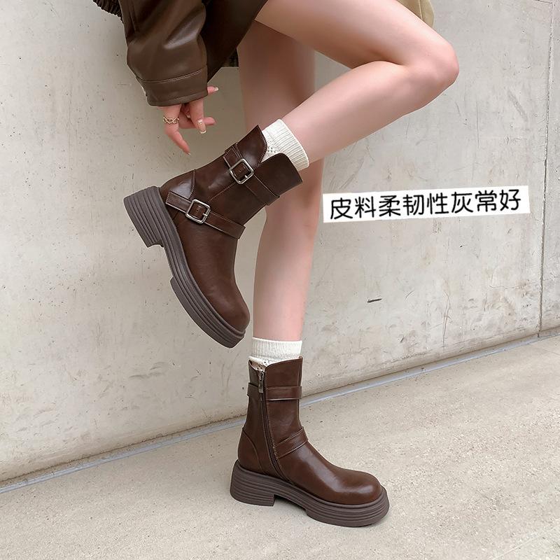 Thick-soled Belt Buckle Martin Boots Women's Autumn and Winter New Versatile Short Women's Boots Knight Boots Short Boots