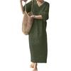 IHUASU Women's Fashion Summer Spring Solid Color Print 3/4 Sleeves V-Neck Casual Dresses Elegant