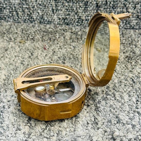 Brass Pocket Compass with Leather Case Engravable Nautical Gift