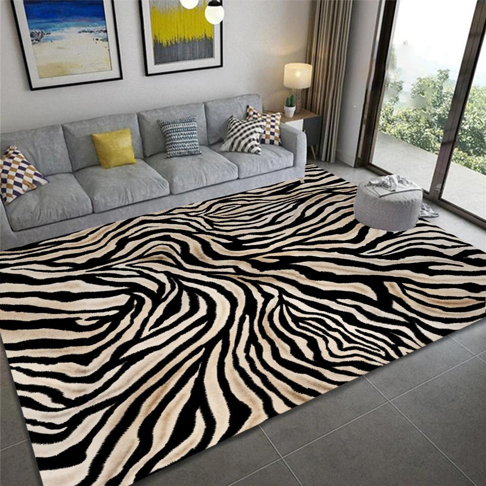 Teppich mit Leoparden- und Zebramuster, rutschfest, waschbar, Flanell-Teppich für Zuhause, Wohnzimmer, Schlafzimmer, Esszimmer, Küche, Bodenmatte 160x230cm-63x91in