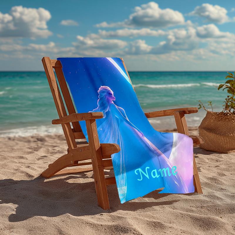 Custom Name Ultra-Soft Beach Towel with Elsa Theme,Ideal for Pool - Camping, Diving - Perfect Travel Essential, Vibrant Beach Towel.