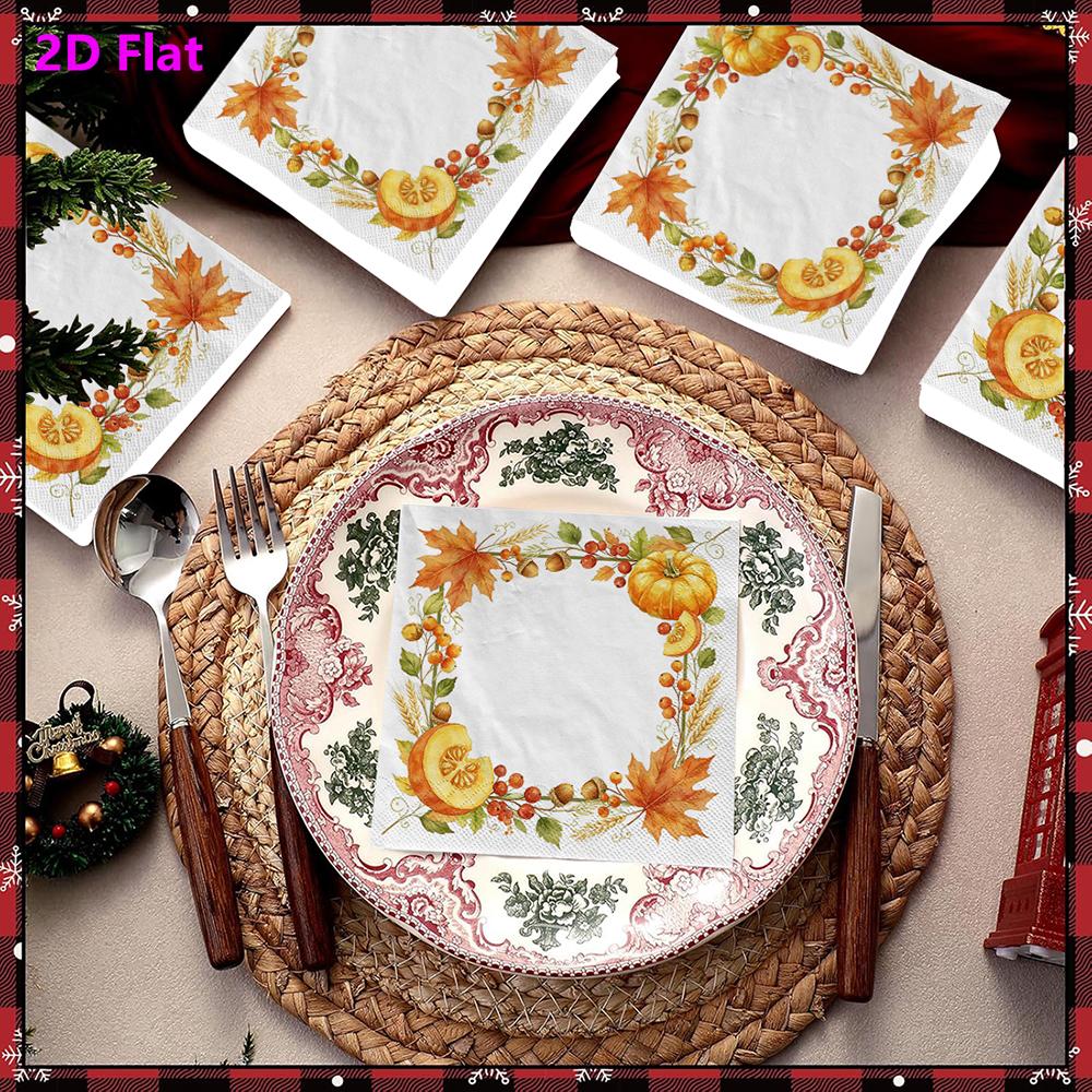 20pcs Disposable Napkins with Pumpkin, Maple Leaves Pattern Print for Wedding,Parties,and Daily Use for Thanksgiving Fall Christmas Table Decoration