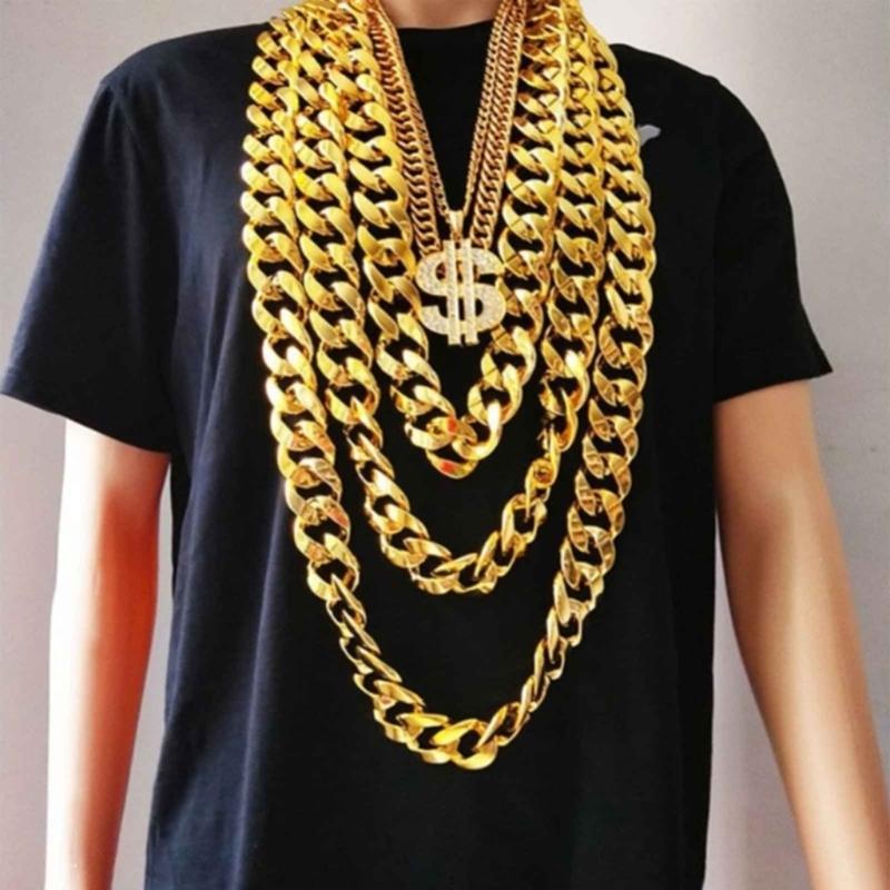2 Pezzi Collana a Catena Dorata Stile Hip Hop Gioielli da Collo Catene da Rapper Materiale CCB Regalo Perfetto per Uomini e Donne