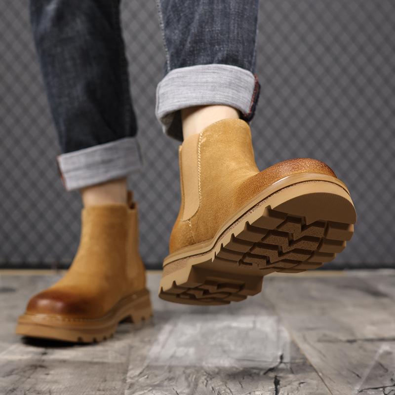 Martin boots medium top platform British Chelsea sleeve short boots retro outdoor casual big yellow boots