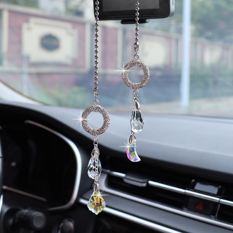 Car Rearview Mirror Pendant Decorative Crystal Hanging Ornament Simple Style Diamond Material