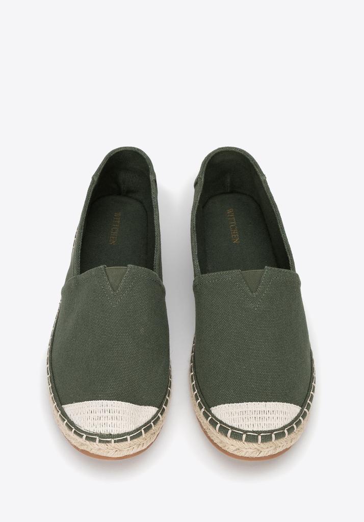 Espadrillas da uomo Wittchen con punta intrecciata, materiale tessile verde
