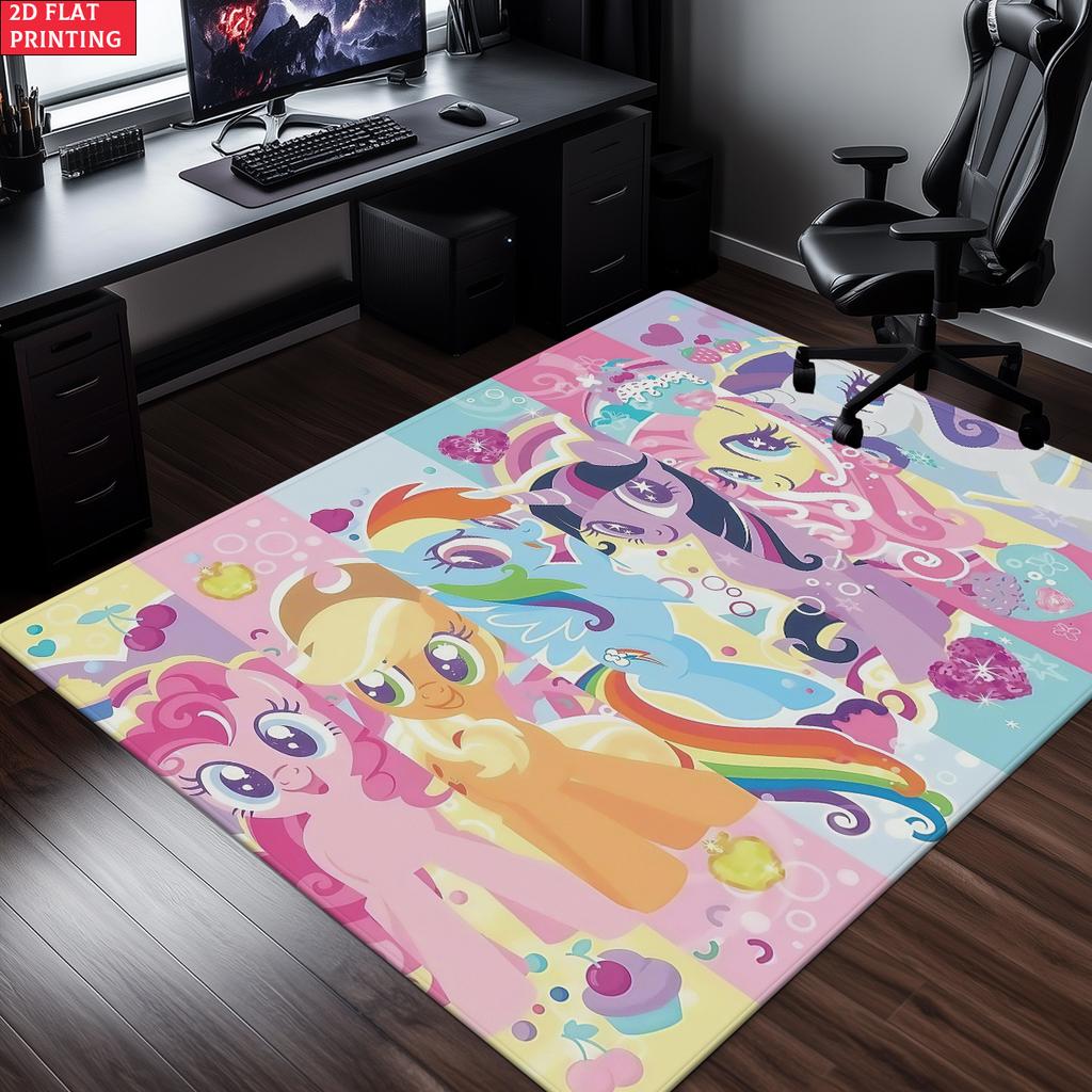 Cute Cartoon Pony Area Rug,Starry Gradient Theme Non-slip Floor Mat,Decorative Carpet for Kids Room Bedroom,Washable Home Gift