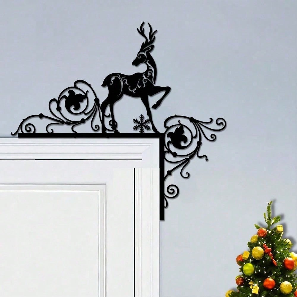 Vintage Schwarzes Eisen Weihnachtself Rentier Tür Wandbehang Bauernhaus Dekor