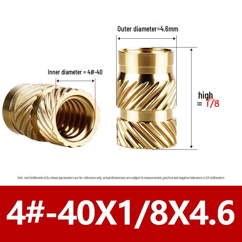 Tu Ba Copper Nut: Hot Melt, Double Diagonal, Knurled, Through-Hole Embedded Insert M1-M8.