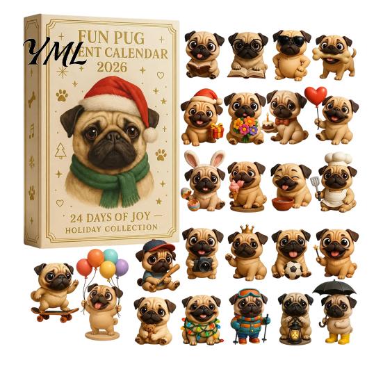 Kreative Weihnachts-Raumdekoration Shih Tzu Adventskalender, 24-Tage Countdown Spielzeug-Set mit Mini-Hund 24 Tage Festliche Dekorationsfiguren, Baumhänge-Dekoration,