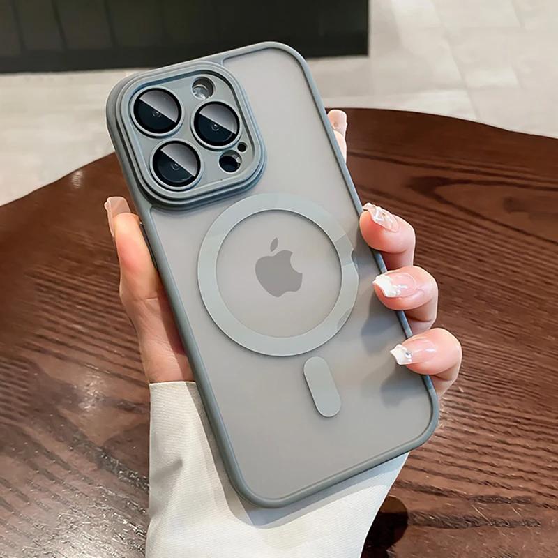 Luxury Matte Magnetic For Magsafe Translucent Case For iPhone  16 15 14 13 11 12 Pro Max Plus Glass Lens Wireless Charge Cover