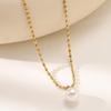 Versatile Titanium Steel Butterfly Moon Pearl Necklace, V-Shape, Colorfast 18K Gold, for Women.