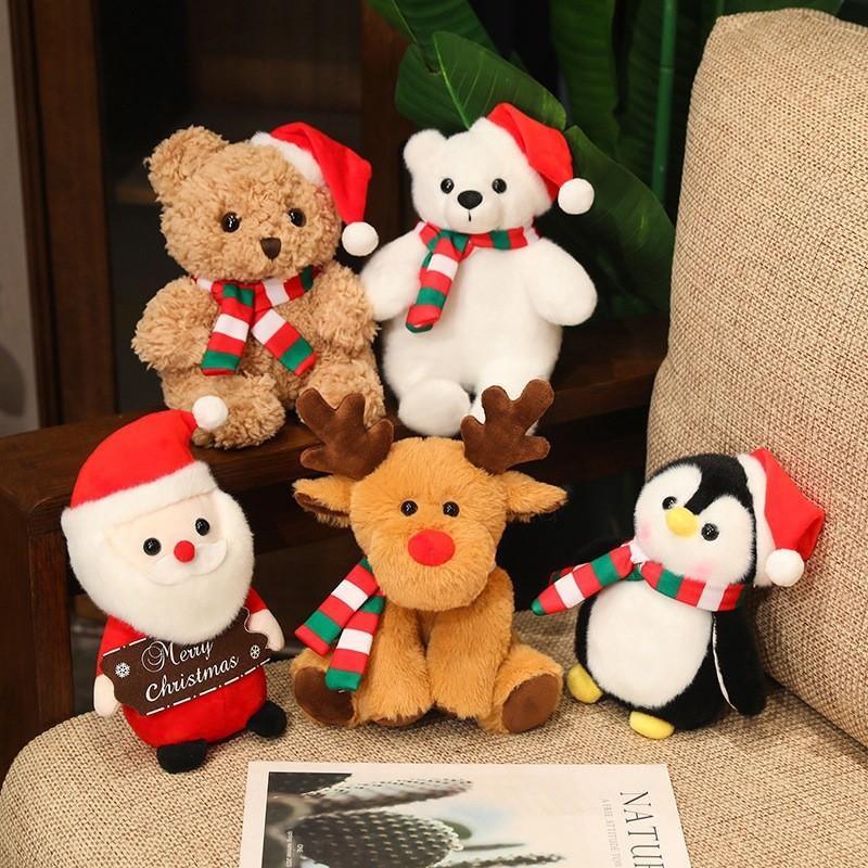 Plush Toy Christmas Polar Bear Penguin Doll Santa Claus Stuffed Animal Decor