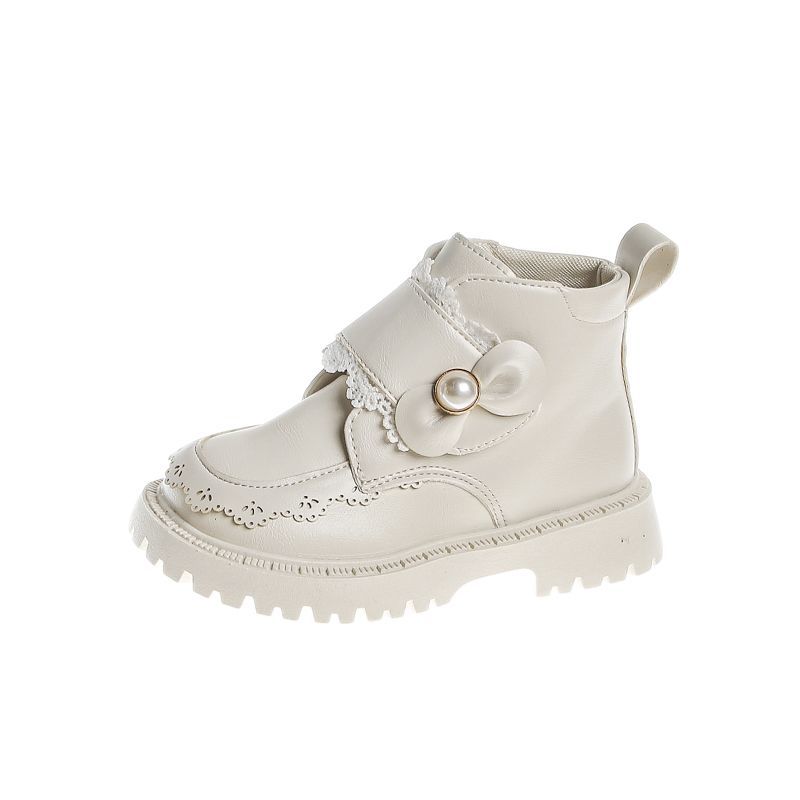 Children's Fashionable Ankle Boots for Autumn and Winter, Sweet Fleece Soft-soled Leather Boots for Girls