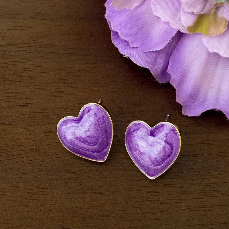 Big Heart Purple Color Stud Earring for Women Simple Enamel Glaze Personality Jewelry Christmas Halloween Girl Gift