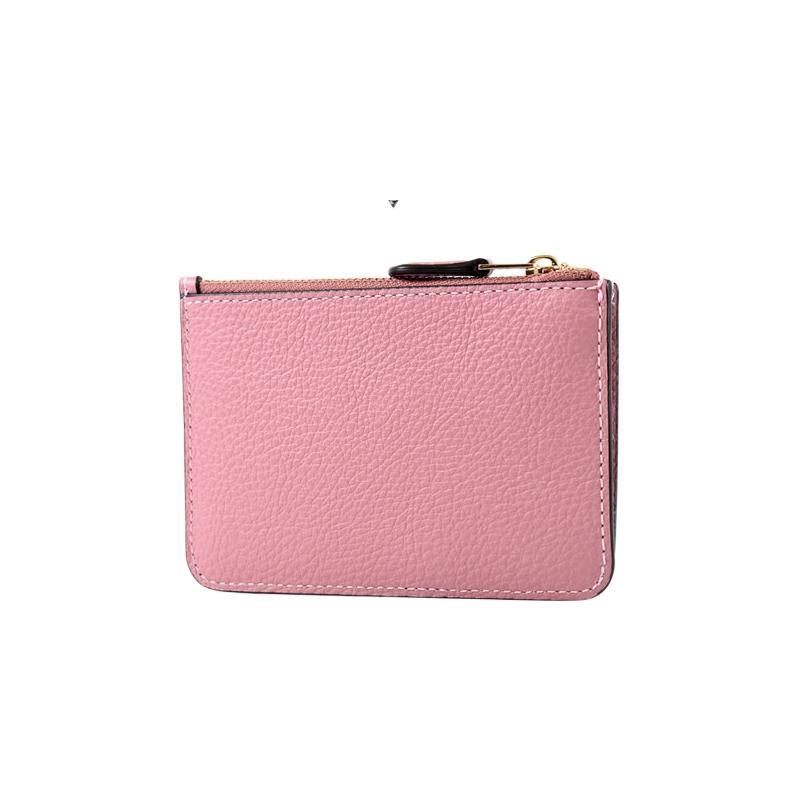 Coach Key Case 13 Solid Color Letter Logo Zipper Pebbled Leather Coin Purse Key Bag Wallet Women's Pink