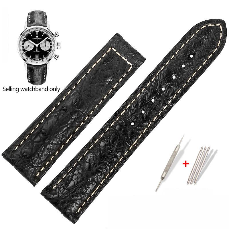 

Ostrich Genuine Leather Watchband for Hamilton Jazz Series H32755851 Watch Strap Folding Clasp Bracelet Black Brown 20mm 22mm 20mm
