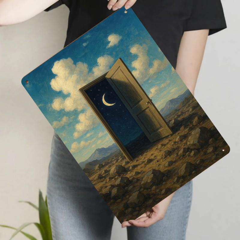 

Vintage Door to Night Sky Metal Wall Art Modern Minimalist Home Decor for Living Room Bedroom 20x30cm（7.8x11.8inch）