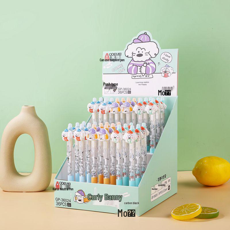 

36-Piece Momele Erasable Gel Pens - Cartoon Design, 0.5mm, Blue & Black Ink Crystal Blue [36-piece box]