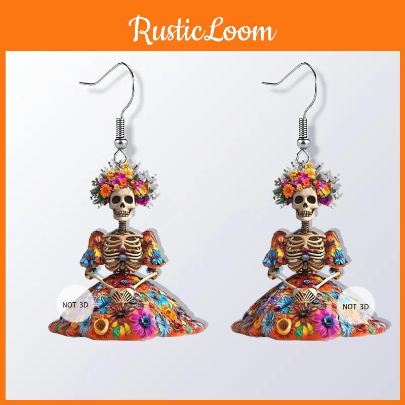 Halloween Flower And Skull Pattern Women Earrings For Womens Casual Party Jewelry