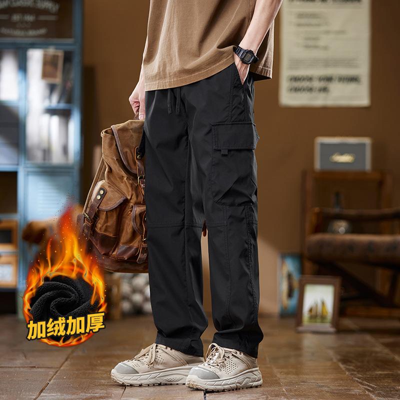 Men'S Spring And Autumn Winter Collection With Velvet American Trendy Brand Workwear Pants Loose Straight Tube Casual Workwear Floor Pants