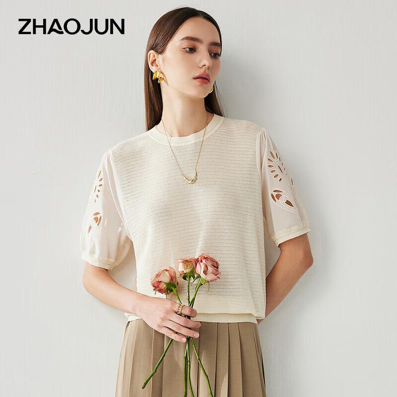Zhao Jun Women s Mulberry Silk Embroidered Short Sleeve Knit Top L