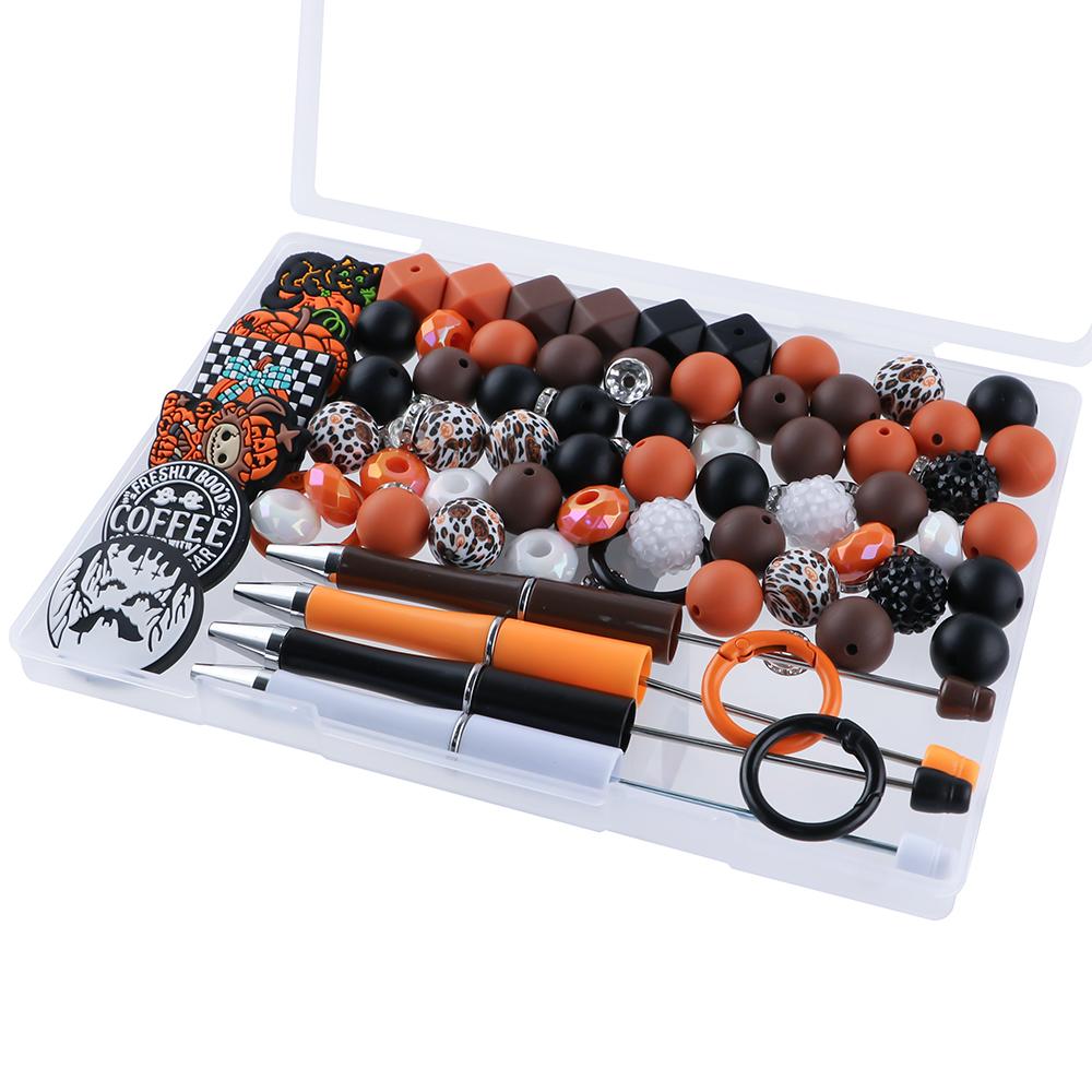 90Pcs/Box New Halloween Christmas Silicone Beads, Acrylic Beads, Pen Combination For DIY Accessories, Keychains, Etc