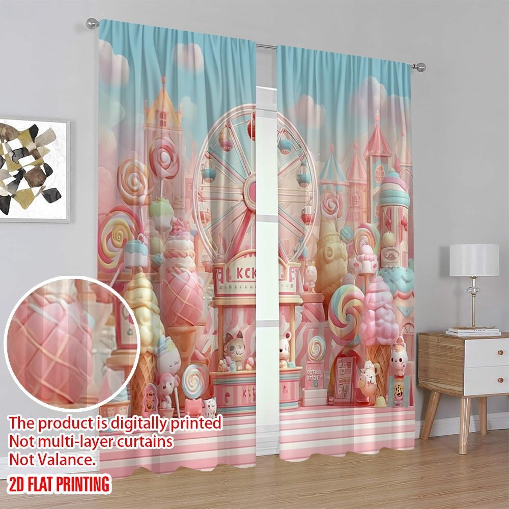 2pcs,2D Plane Printing Curtains Digital Printed Dreamlike Candy Versatile Durable Polyester (without Rod) Decorations For Home
