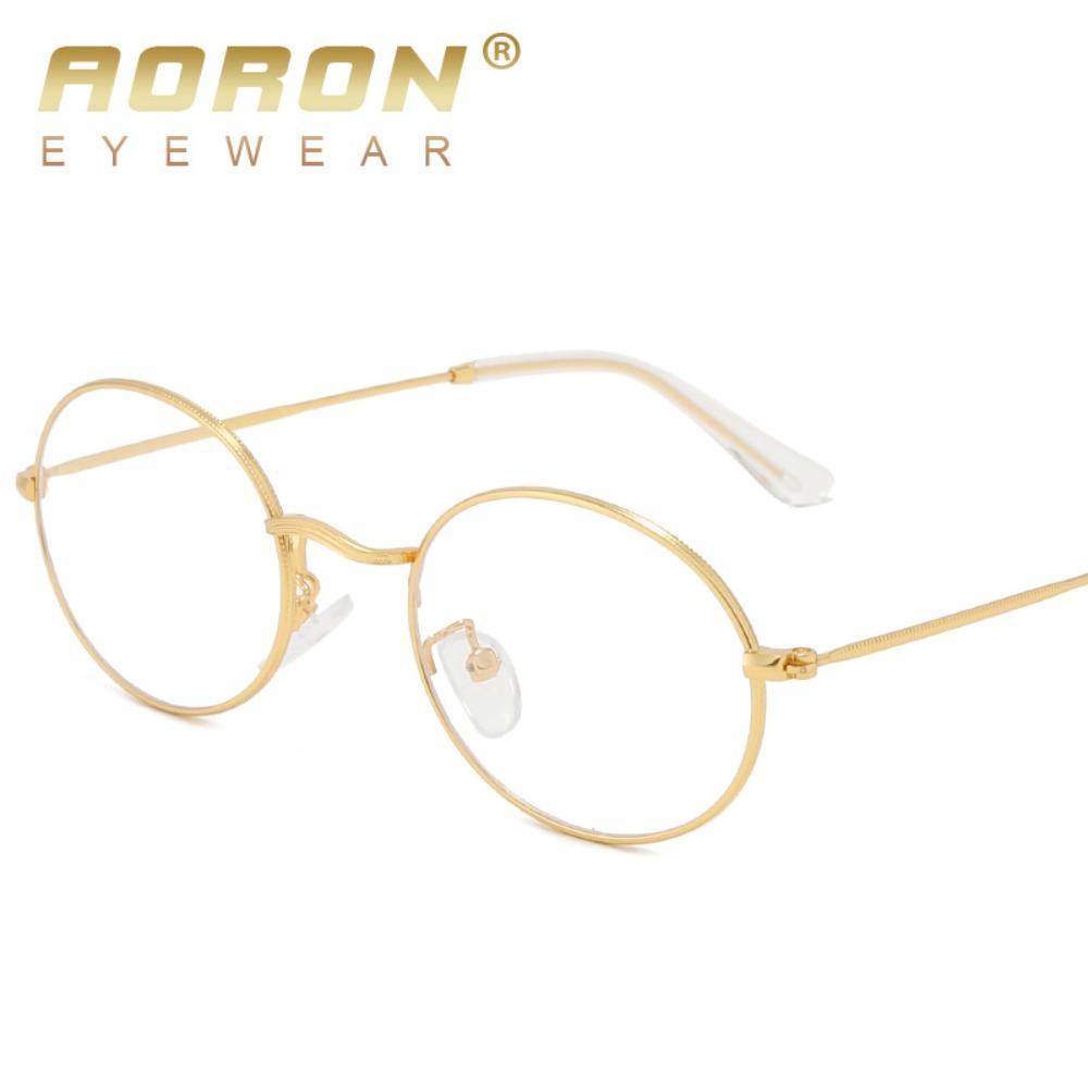 aoron Flat Mirror Metal Anti-blue Glasses Round Frame Men's and Women's Style Eye Protection Can Be Matched with Myopia Glasses