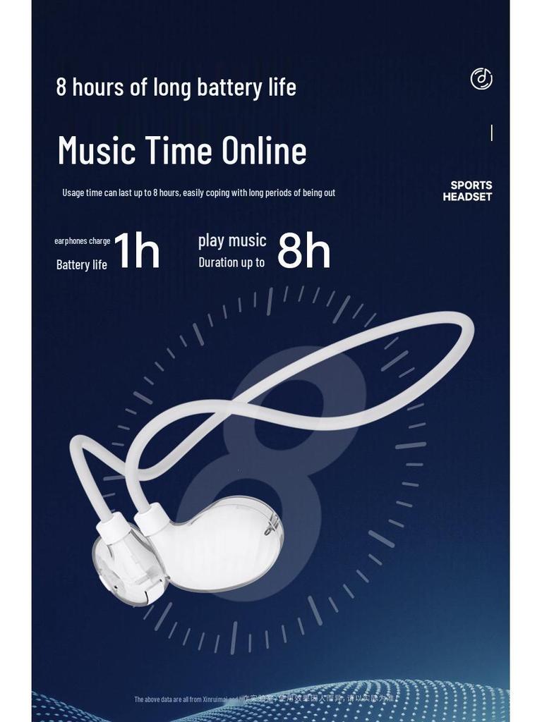 V6 Bone Conduction Wireless Bluetooth In-Ear Headphones - Open Ear Hook Style for Secure Fit During Sports Activities