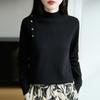 Women's Mock Neck Knit Sweater Button Decor Long Sleeve Solid Color Base Layer Top