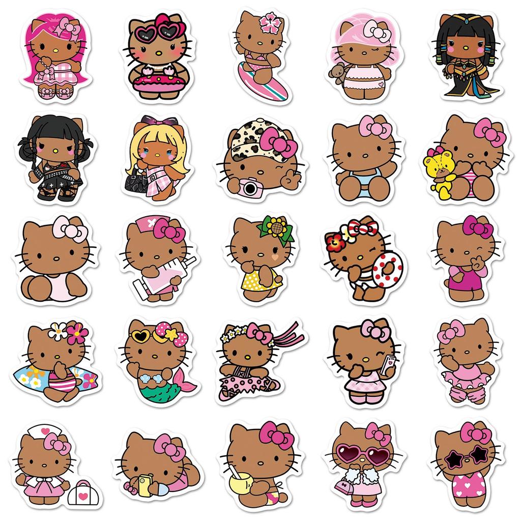50 Black Cartoon KT Cat Stickers: Cute Sanrio Designs for Phone Cases and Water Cups