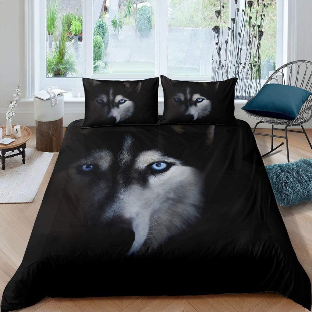 Husky Duvet Cover Puppy Pet Flower Floral Jungle Natural Scenery Cute Animal Bedding Set Polyester Double Queen King Quilt Cover