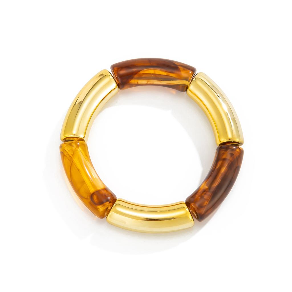 Retro Smudged Resin Bamboo Elastic Bracelet, Fashionable Metal Elbow Leopard Print Bracelet Bracelet.