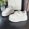 New Platform White Shoes Women's Versatile Round Head Small 7cm Height Increase Breathable Casual Sports Board Shoes
