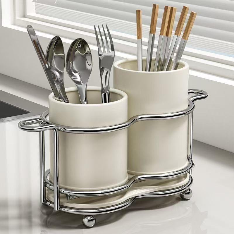 Kitchen Utensil Rack, Countertop Drain Tray, Knife and Spoon Storage Holder