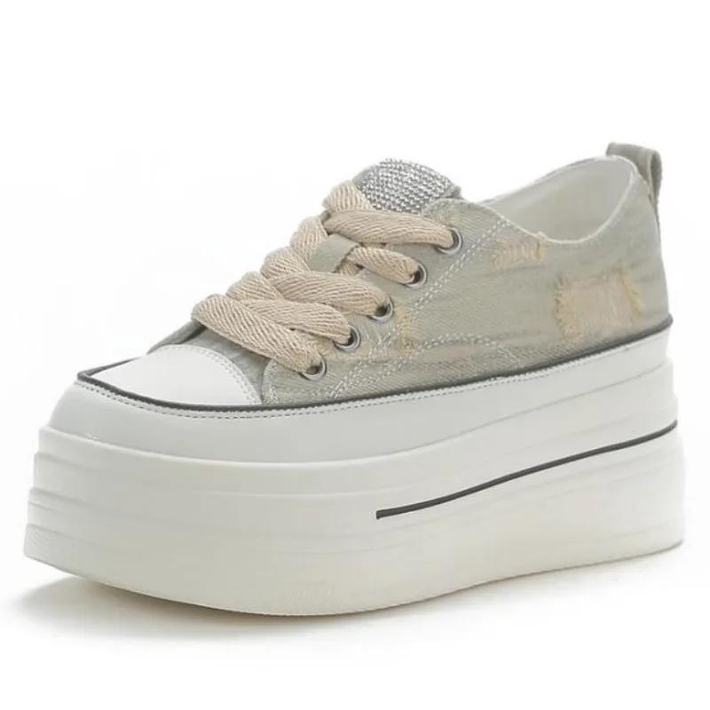 Fashion 6cm Platform Wedge Shoes for Women Sneakers Denim Canvas Cloth Spring Summer Autumn Female Casual Shoes Zapatos De Mujer 2024