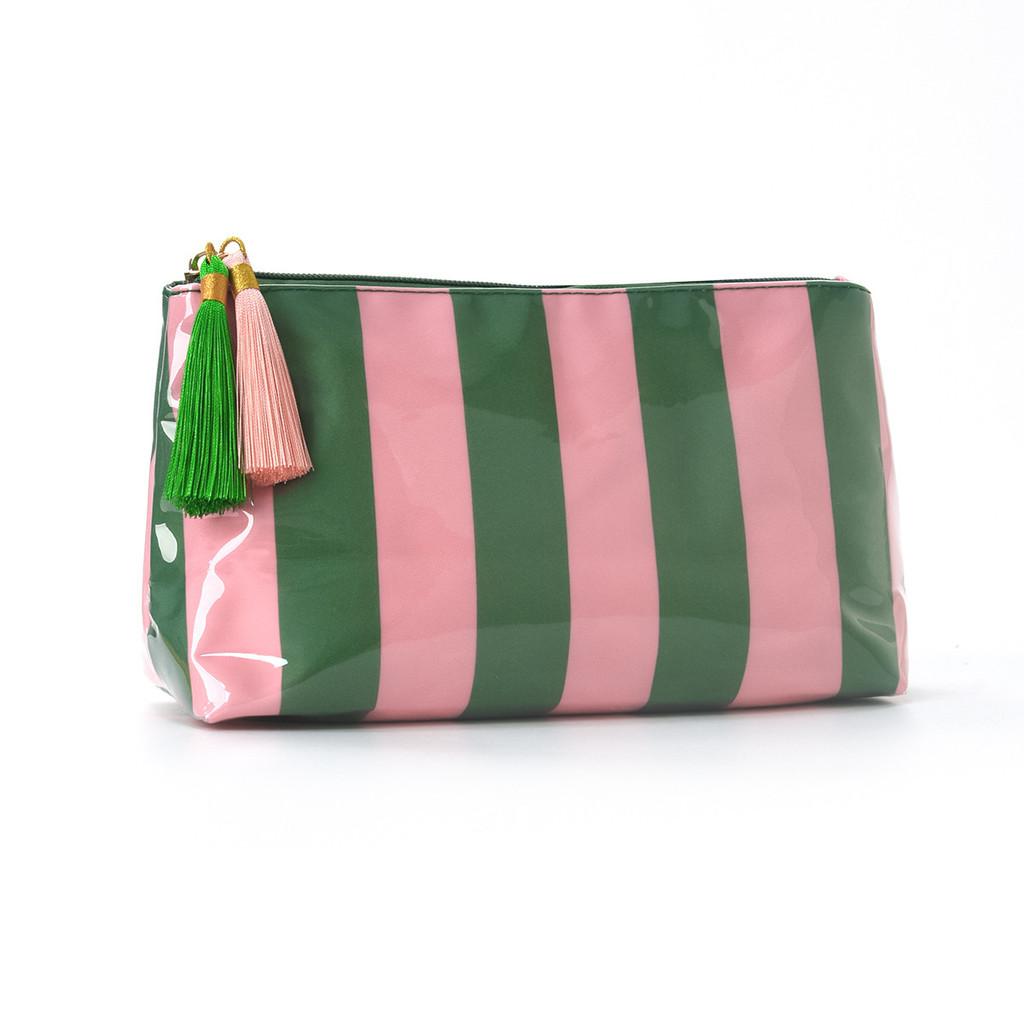 Portable Waterproof Cosmetic Organizer With Pvc And Striped Design For Daily Use