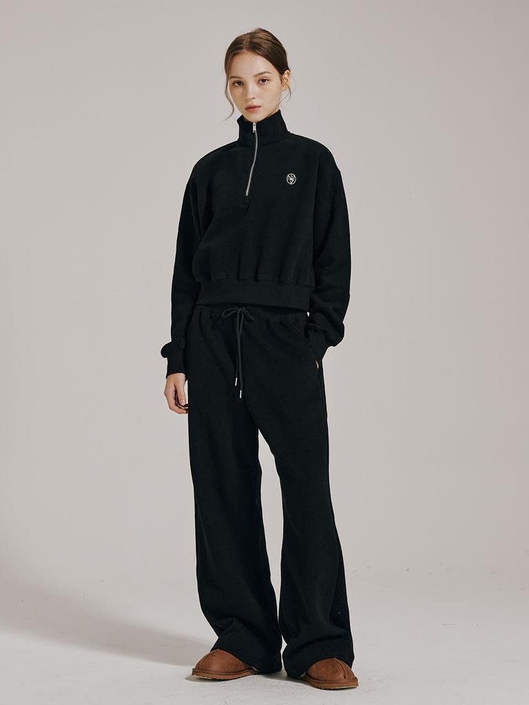NOUVE [Fleece-Lined] Wide Banding Sweat Pants - Black