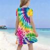 Girls Black Round Neck Short Sleeve Galaxy Space Printed A Line Flared Dress