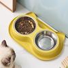 Yousheng Double Bowls Pet Feeder, Slow Feeder Bowl And Stainless Steel Bowl, Spill-Proof Anti-Slip Water And Food Bowl Set for Indoor Cats Dogs