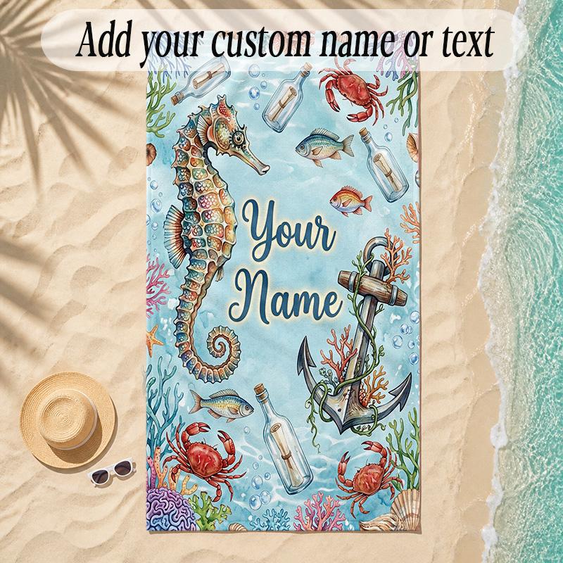 Zeemeermin Thema Zachte Strandhanddoek Gepersonaliseerd Aangepaste Naam Tekst Handdoek Draagbaar voor Strand Zwembad Reizen