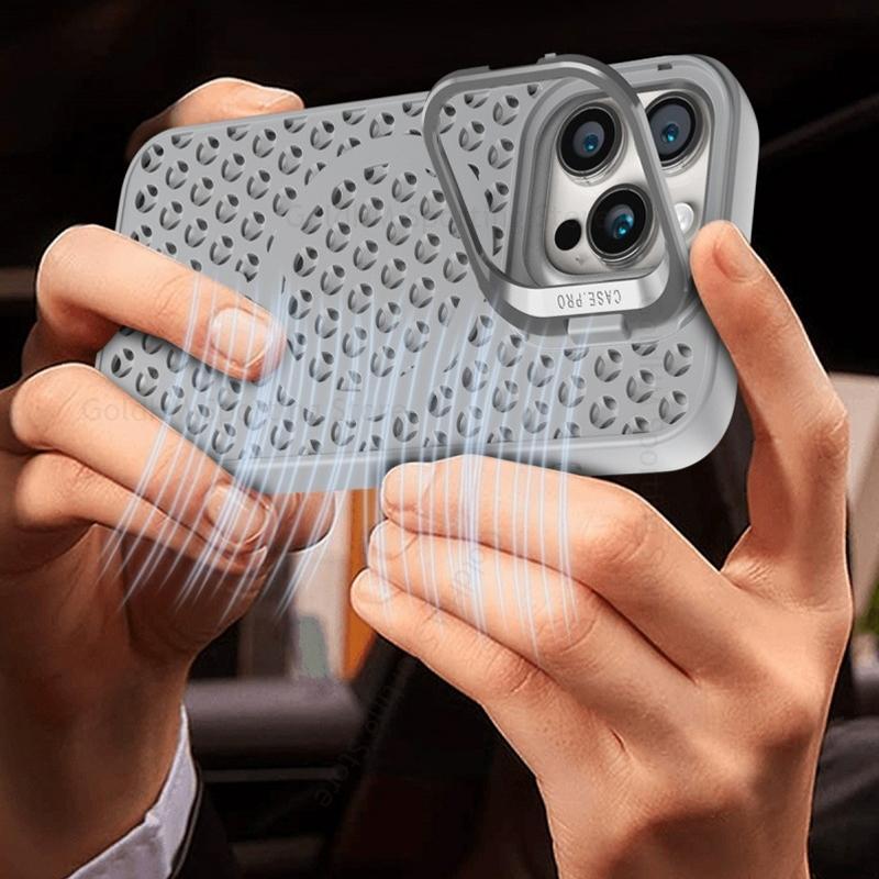 Flip Lens Kickstand Case For Magsafe Cover For iPhone Apple 17 Pro Max 15 Plus 14 13 16 Pro Wireless Charging Cooling Heat Dissipation Magsafing Cover