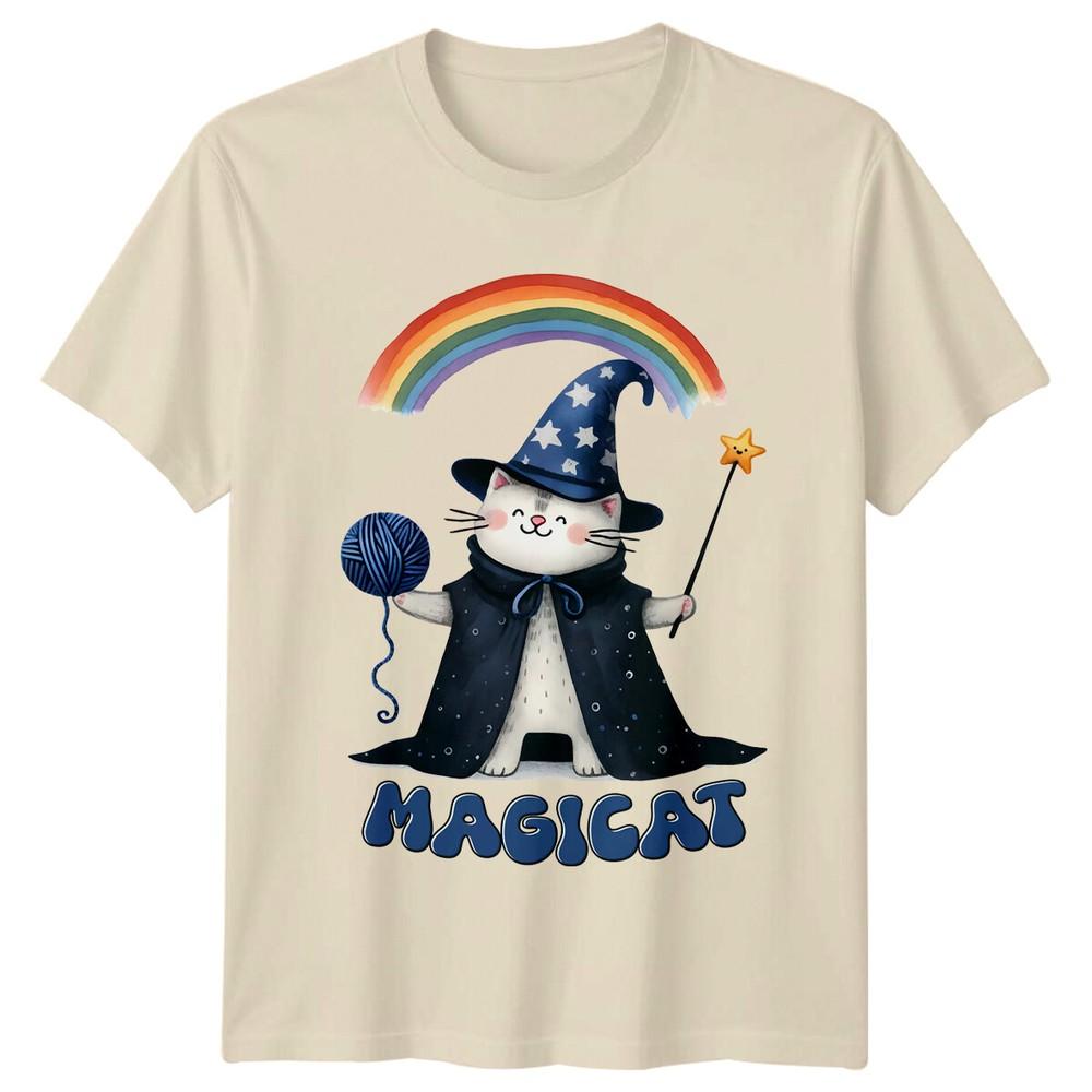 Magical Cat Wizard TShirt Cute Rainbow Stars Funny Cat Tee