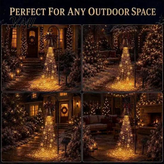 Holiday Garden Stakes Christmas Bell Cascade Solar Light, Stake Light with Warm Glow LED Waterfall Outdoor Lights Effect, Powered Festive Pathway for